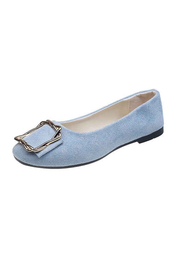 Light Blue Womens Casual Flat Shoes With Metal Buckle Soft Breathable Mesh Fabric Comfortable Insole for Leisure Outdoor Indoor Size 8.5