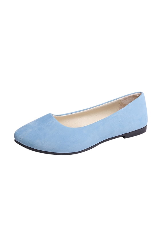 Light Blue Womens Flats Pointed Toe Low Heel Suede Upper Slip On Design Lightweight Comfortable Daily Walking Casual Office Wear Footwear Size 41