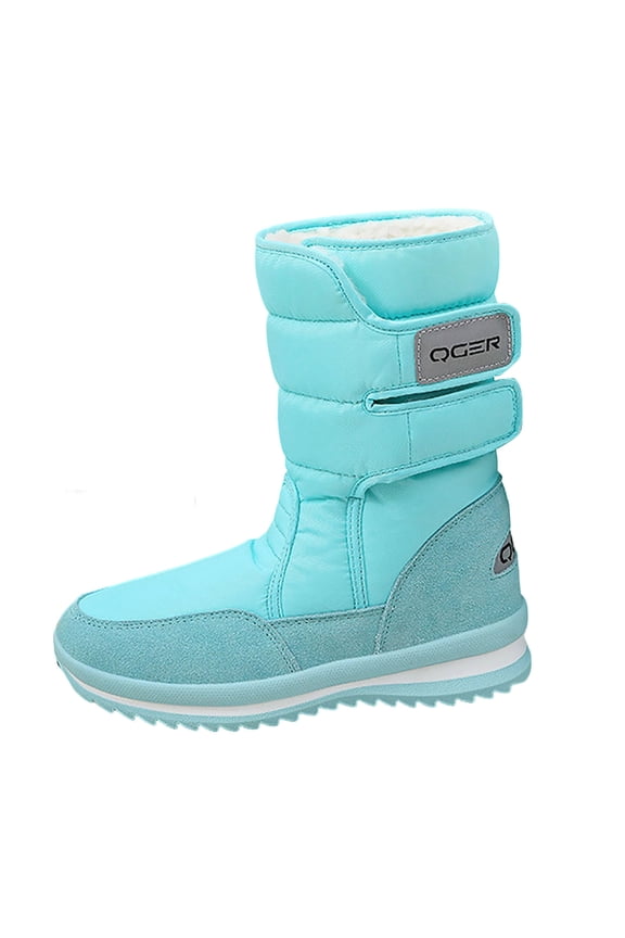 Light Blue Womens Fleece Lined Snow Boots Winter Waterproof Mid Calf Warm Thick Sole Slip Resistant Outdoor