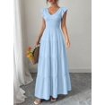 thumbnail image 1 of Light Blue Womens V-Neck Flowy Maxi Dress With Ruffled Cap Sleeves And Tiered Skirt, 1 of 5