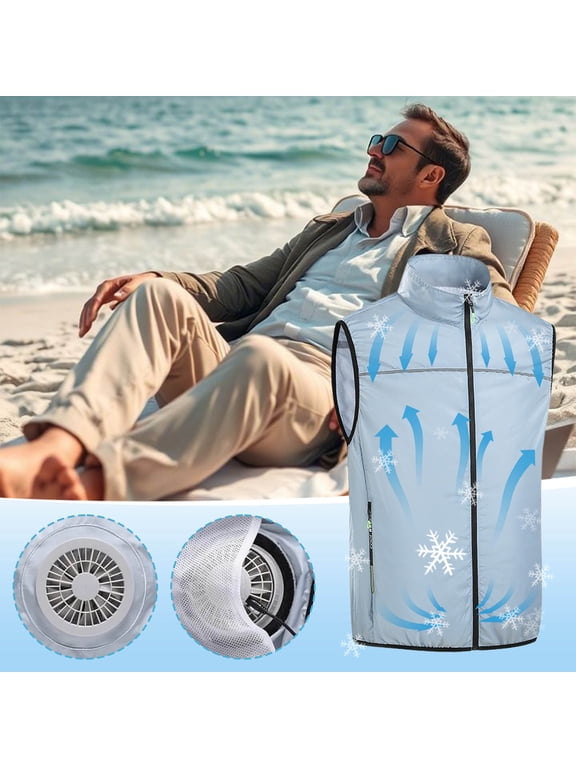 Light Blue XL Men'S Outdoor Cooling Vest With Dual Usb Fans Air Conditioned Jacket For Hiking Light Blue