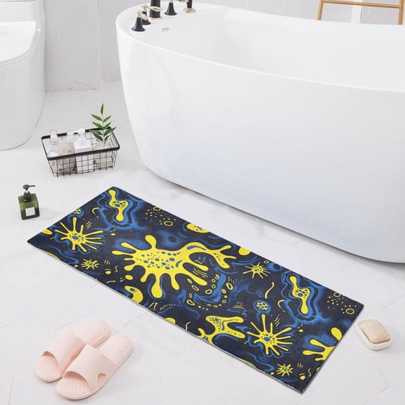 Light Blue Yellow Splashes Bath Mat 39x20 Non-Slip Bathroom Rugs Absorbent Soft Plush Quick Dry for Tub Shower Kitchen Home Decor