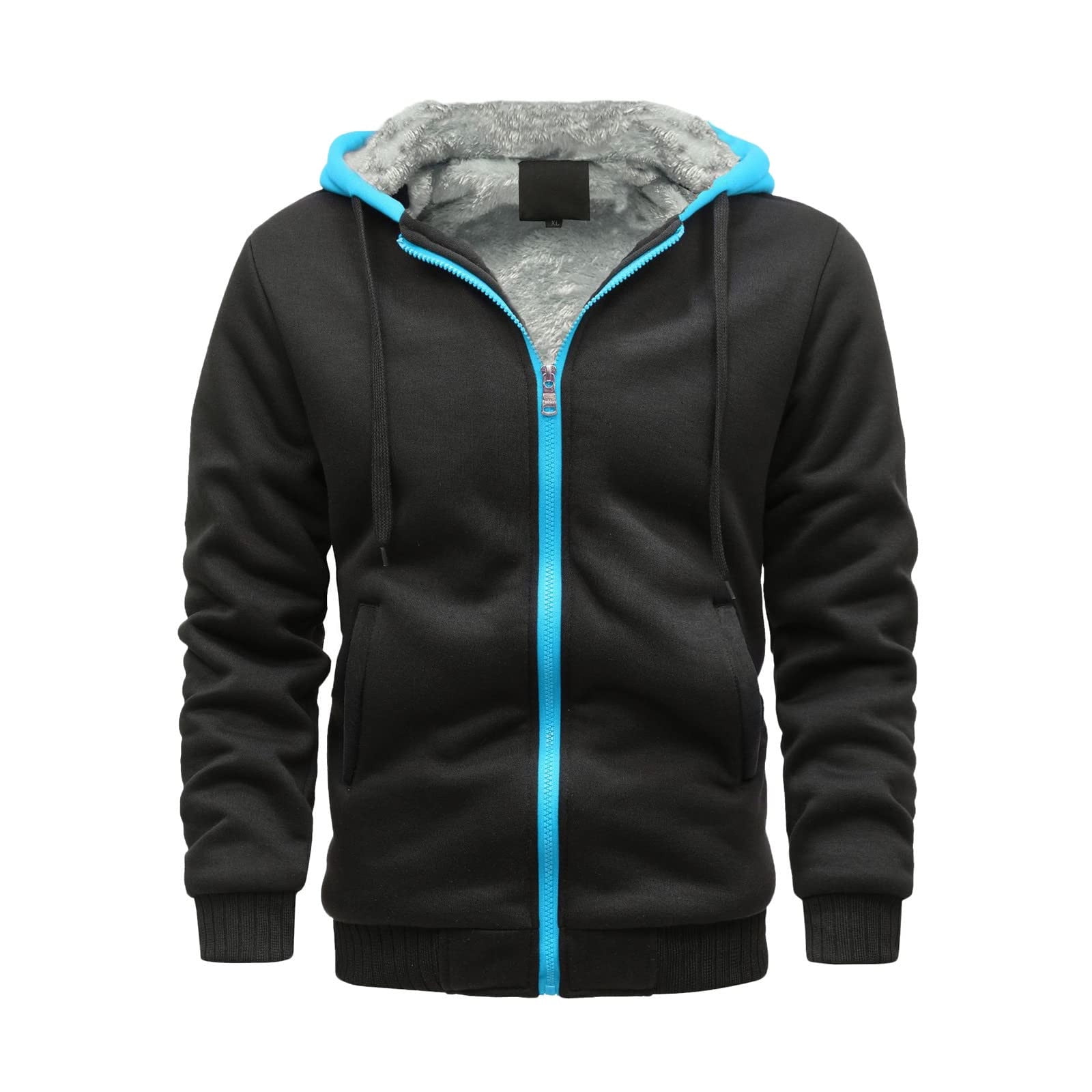 Light Blue Zip Up Hoodie Men S And Winter Loose Casual Fleece Thickened Hooded Sweatshirt Jacket