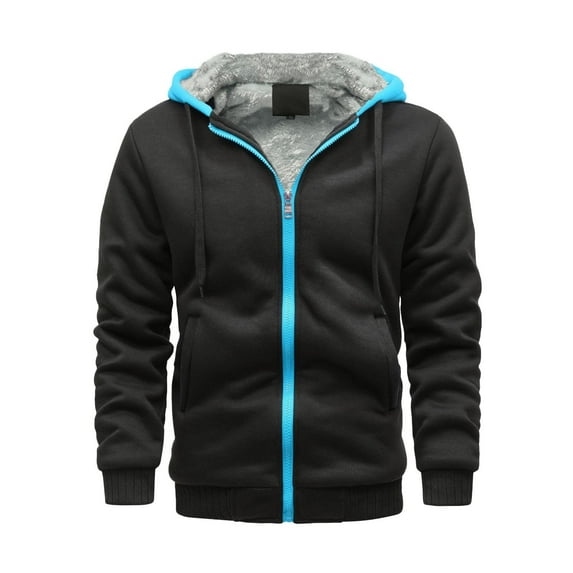 Light Blue Zip up Hoodie Men's and Winter Loose Casual Fleece Thickened Hooded Sweatshirt Jacket