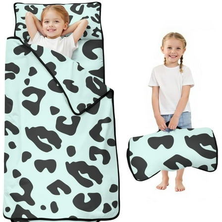 Light Blue and Black Of Leopard Print Toddler Nap Mats for Kids Preschool,Sleeping Mat Bag or Kids,Toddler Sleeping Bag,Toddler Nap Mat or Daycare
