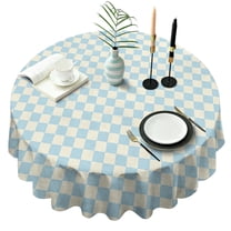 Light Blue and Cream Checkered Pattern Round Tablecloth 60"x60",Wrinkle Wipeable Table Cloth for Kitchen Dining Room Picnic Patio Party