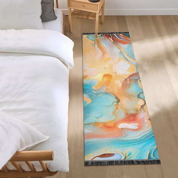 Light Blue and Gold Marble Runner Area Rug 2x6 Soft Non-Slip Washable Bedside Carpet for Hallway Bedroom Living Room Home Decor