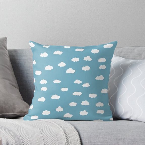 Light Blue and White Scattered Cloud Square Pillow Case, 100% Polyester Velvet, Envelope Closure