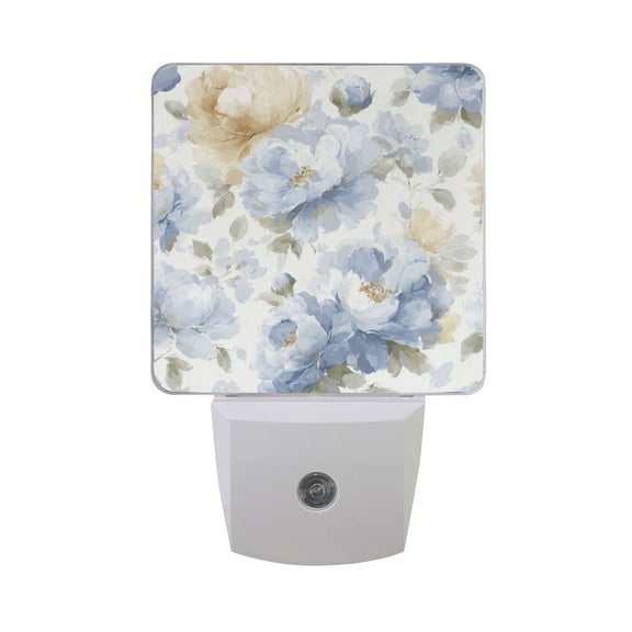 Light Blue and Yellow Flowers LED Night Light Sensor Lamp Plug-in Adjustable Brightness 2 Pack