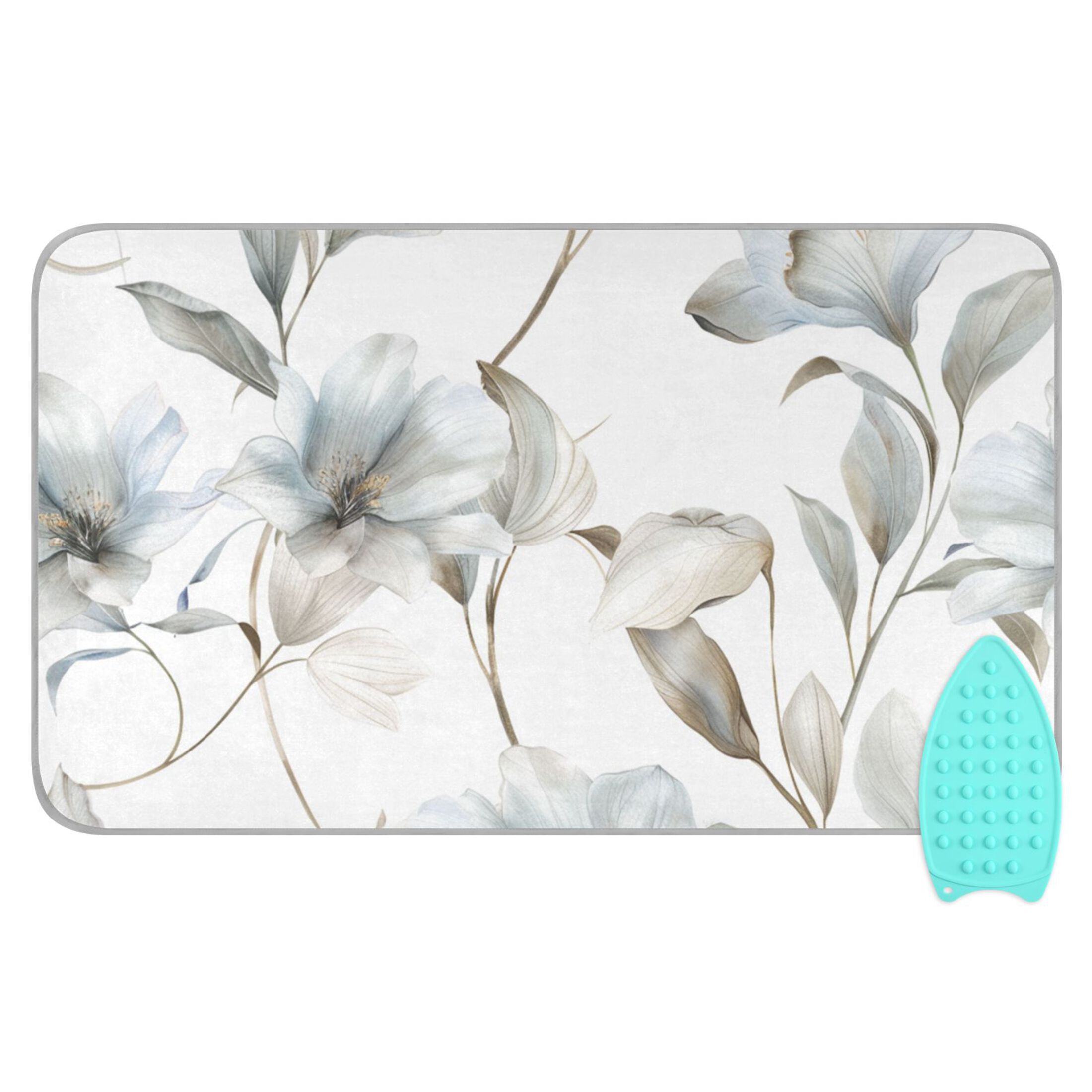 Light Blue-white Flower Ironing Mat Blanket Portable Travel Ironing Pad Heat Resistant Pad 47.2" x 27.6”