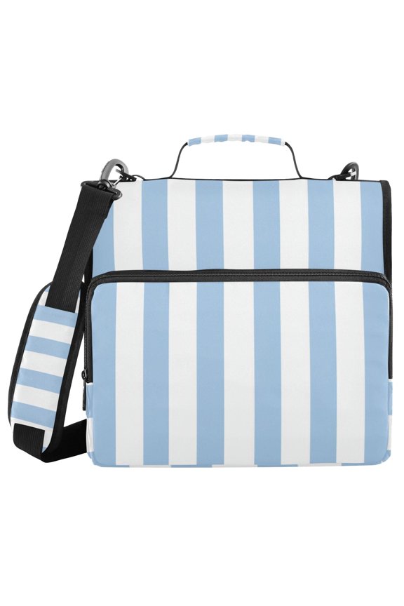 Light Blue-white Stripes Zipper Binder Bag with Shoulder Strap 3 Ring 500 Sheets Trapper Keeper File Folder Document Storage