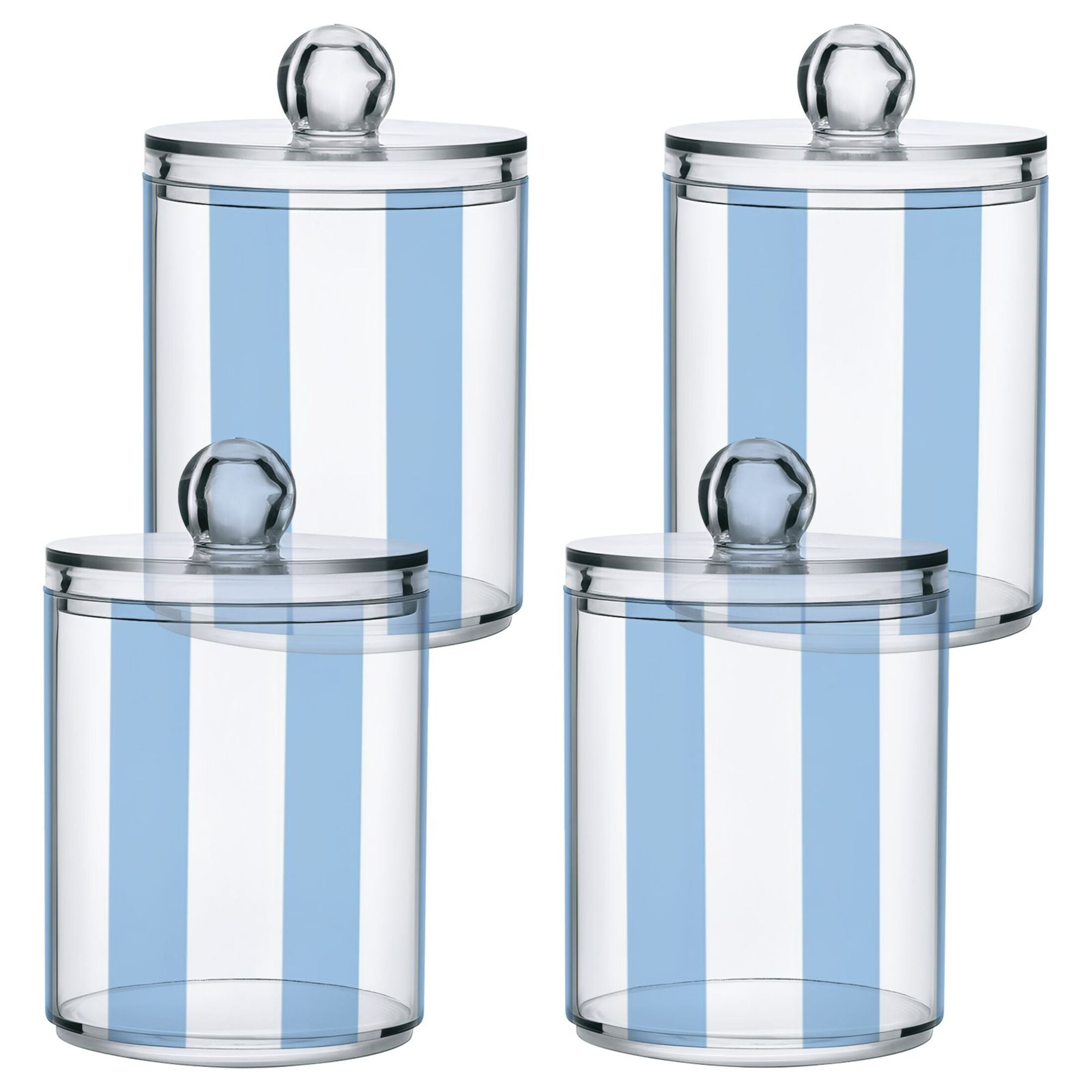 Light Blue-white Stripes Translucent Plastic Cans Storage Canisters ...