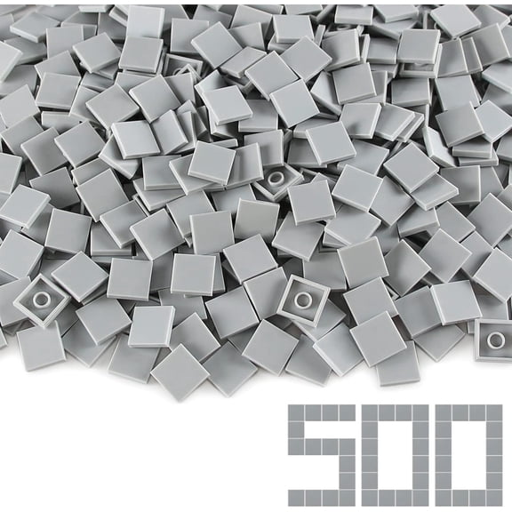 Light Bluish Gray 22 Tile 500 Parts and Pieces Flat MOC Bricks, Bulk Building Blocks for Smooth Surface Wall Floor, Toy Accessories Compatible with Major Brands