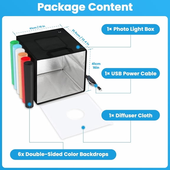 Light Box,Light Box Photography,16"x16"Photo Box,Photo Light Box,Product Photography Light Box with CRI >95,120 LEDs Lights,6 Photo Backdrops for Product Display