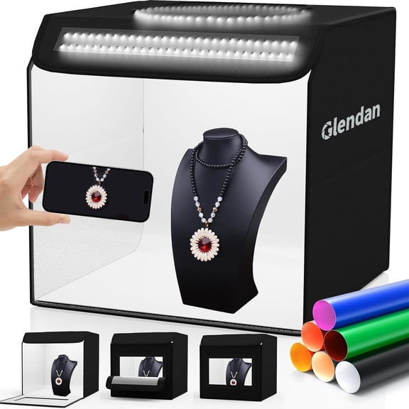 Light Box Photography, 16"x16" Portable Photo Shooting Tent Kit with 2 Panels (204 LED Lights) & 6 Kinds Double-Sided Backgrounds for Jewelry and Product Photography