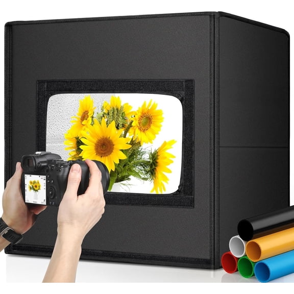Light Box Photography, Portable Photo Studio Light Box, 16" x 16" Professional Dimmable Tent Kit with 216 LED Table Top Light & 6 Backdrops Photo Box for Product Photography