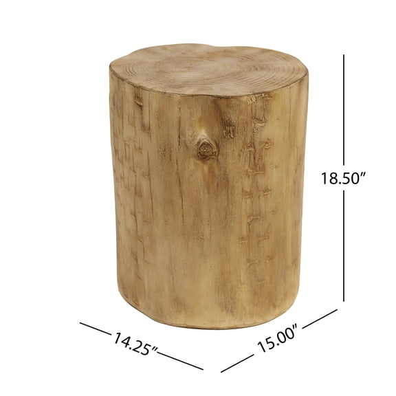 Light Brown 14.25 MGO Side Table, Hand-Painted Wood Stump Look, Outdoor Patio Accent Table for Plants & Drinks