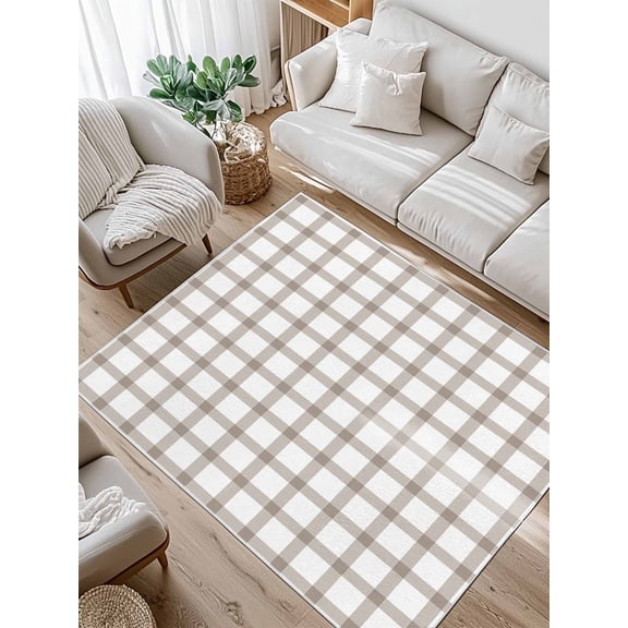 Light Brown Area Rug for Bedroom 4x6 Ft Checkered Super Soft fuzzy Throw Rug Non-Slip Fluffy Plush Indoor Floor Carpet for Living Room Nursery Home Decor