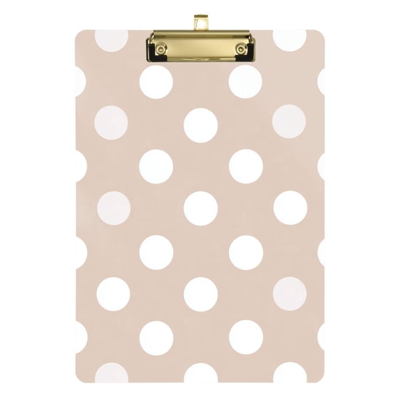 Light Brown Background White Dots Acrylic Clipboard Drawing Board with Hook Writing Pad File Storage A4 Size Gold 12.5" x 9"