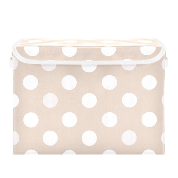 Light Brown Background White Dots Foldable Storage Bins with Lids Handles Collapsible Storage Containers Tote Boxes 16.5 x 12.6 x 11.8 inches