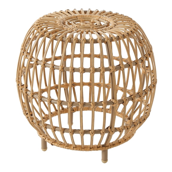Light Brown Bohemian Faux Rattan Weave Round Accent Table