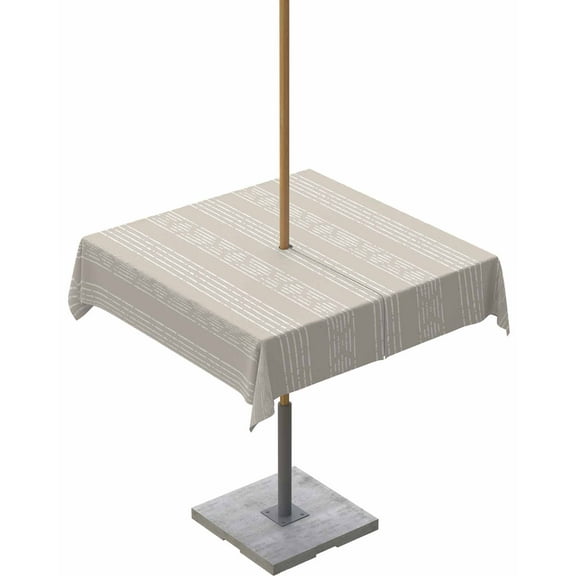 Light Brown Boho Outdoor Square Tablecloth with Umbrella Hole 54x54, Bohemian Geometric Stripes Tribe Wrinklefree Wipeable Fabric Table Cloth Waterproof Zippered Cover for Camping Picnic Patio Party