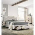 thumbnail image 1 of Light Brown Burlap Fabric Tufted Headboard Storage Footboard Queen Size Bed 1pc Bedroom Furniture Particle Board, 1 of 4