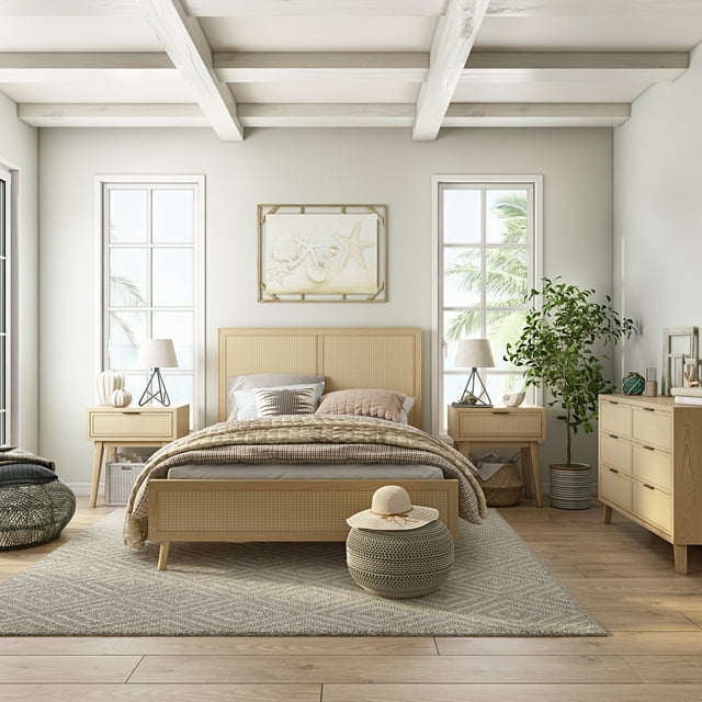 Light Brown Cane Nightstand