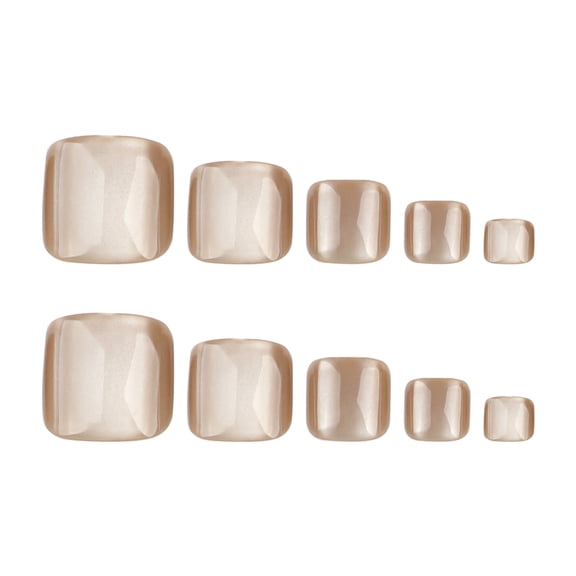 Light Brown Cat Eye Press on Toenails, Short Squoval Glossy Cat Eye Finish Fake Toenails, 24 Count