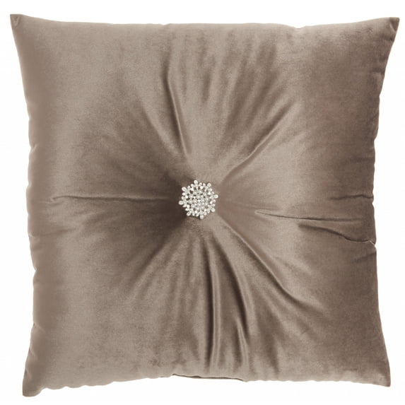 Light Brown Center Beaded Tuft Throw Pillow