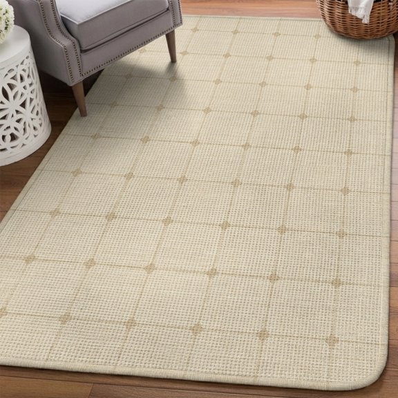 Light Brown Checkered Area Rugs for Living Room 5x6, Modern Minimalist Geometric Grid Lines Plaid Washable Area Rug Non Slip, Stain Resist Linen Carpet for Bedroom, Dining Room, Entryway, Entrance