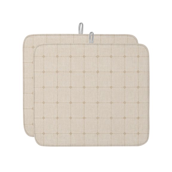 Light Brown Checkered Dish Drying Mat 16x18 inch Modern Minimalist Geometric Grid Lines Plaid Super Absorbent Microfiber Dish Drying Pad for Kitchen Countertops Sink Dish Drainer Racks 2 Pack