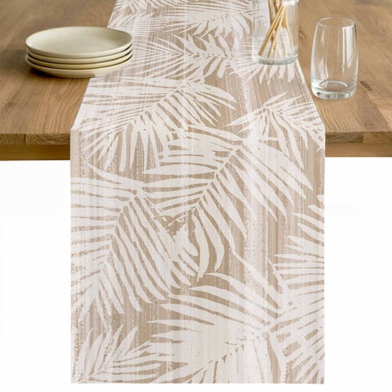 Light Brown Coastal Palm Leaves Cotton Linen Rectangle Table Runners 13"x90", Summer Botanical Tropical Coffee Table Runner Dresser Scarves Luxury Table Runners for Wedding Party Banquet Dinner Decor