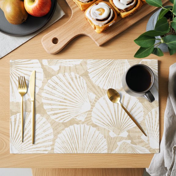 Light Brown Coastal Shell Placemats Set of 6, Ocean Life Nautical Modern Summer Beach Non-Slip Place Mats Washable Table Mats for Kitchen Dining Table Decorations Indoor/Outdoor