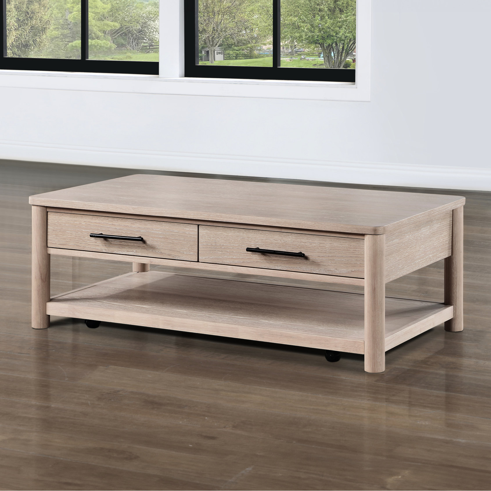 Light Brown Coffee Table with Rounded Corners / Adds Modern Elegance to ...