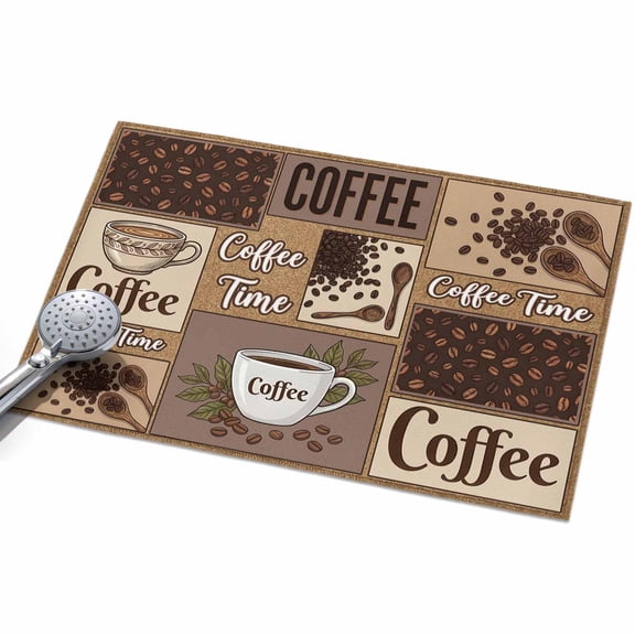 Light Brown Coffee Time Entryway Rug 2x3ft Washable Non Slip Bathroom Rug Indoor Floor Front Door Mat Vintige Farmhouse Coffee Beans Rectangle Area Rugs Carpet for Kitchen Office Dining Room Home