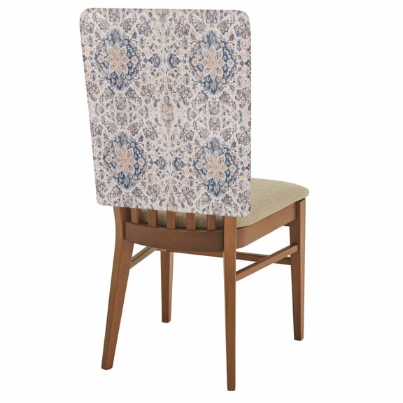 Light Brown Dark Blue Chair Back Covers Set of 4, Flower Ethnic Middle East Vintage Retro Removable Dining Seat Cover Washable Kitchen Chair Slipcovers Protective for Party Decoration 19x20in
