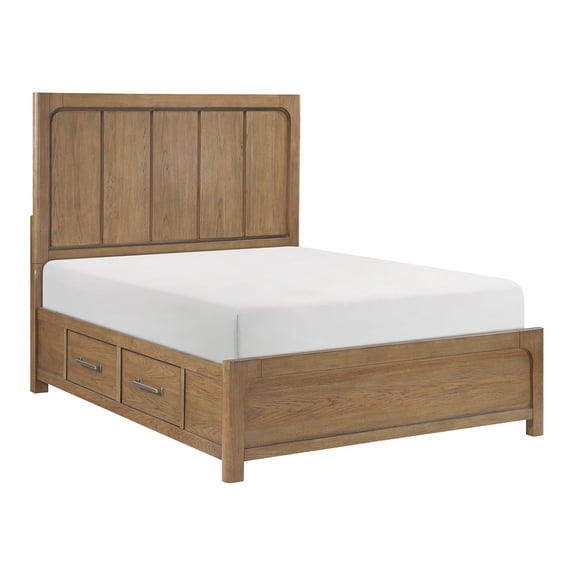 Light Brown Finish Queen Size Bed with Storage Drawers Modern Furniture 1pc