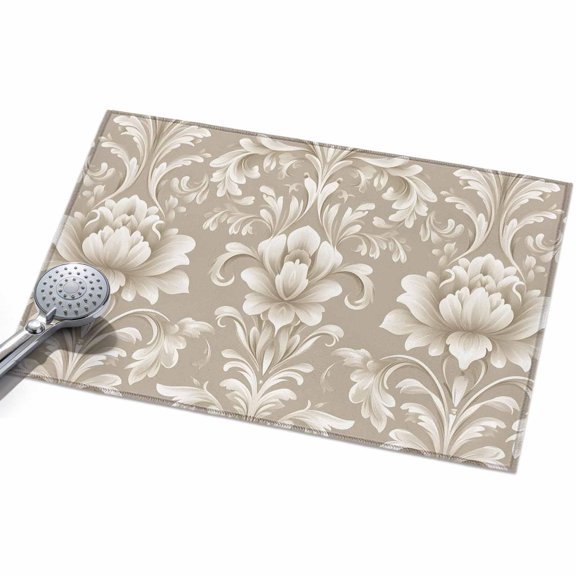 Light Brown Flowers Entryway Rug 2x3ft Washable Non Slip Bathroom Rug Low Pile Indoor Floor Front Door Mat Rustic Boho Ethnic Middle Century Rectangle Area Rugs Carpet for Kitchen Office Dining Room