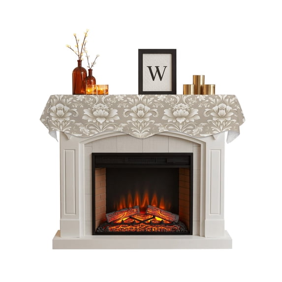 Light Brown Flowers Fireplace Mantel Scarf Cover 60"Wx17"L,Fireplace Mantel Shelf Top Runner,Rustic Boho Ethnic Middle Century Mantle Dresser Scarves Table Runner for Holiday Party Living Room Decor