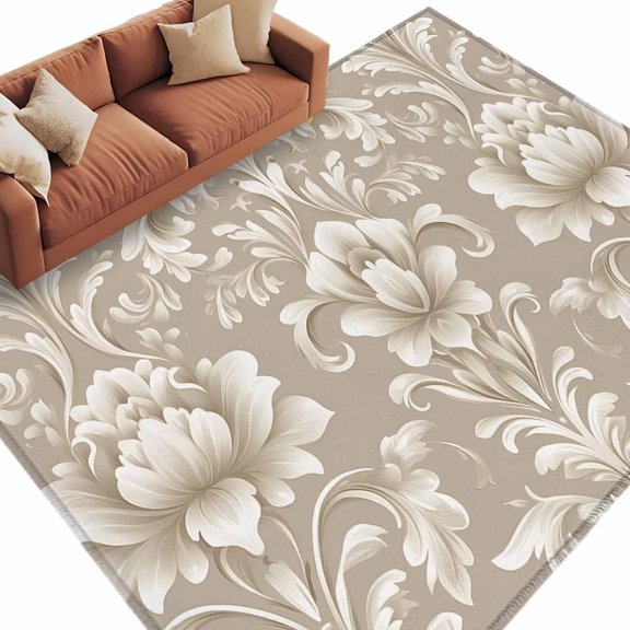 Light Brown Flowers Large Area Rugs for Bedroom Living Room, Soft Non Slip Carpet Bedside Rug, Rustic Boho Ethnic Middle Century Rectangular Floor Cover Kitchen Accent Rug 6'x9' for Office