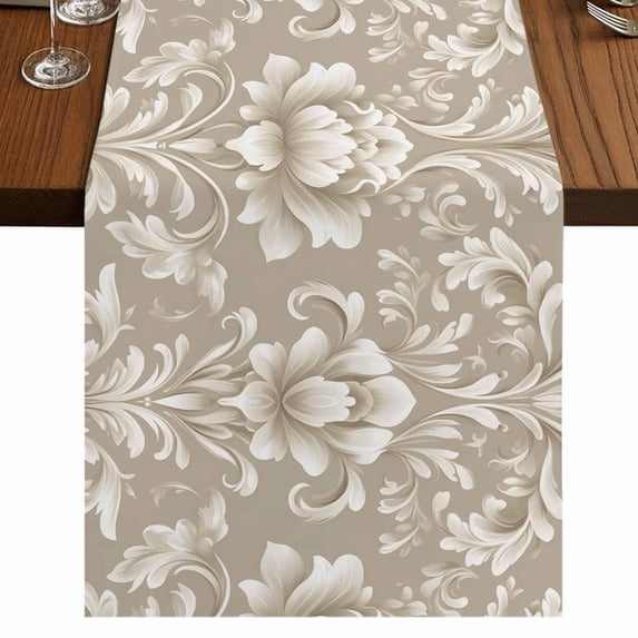 Light Brown Flowers Table Runner 90 Inches Long,Rustic Boho Ethnic Middle Century Cotton Linen Table Runners Dresser Scarves,Fabric Tabletop Scarf Furniture Cover for Home Dinner Party 13"x90"