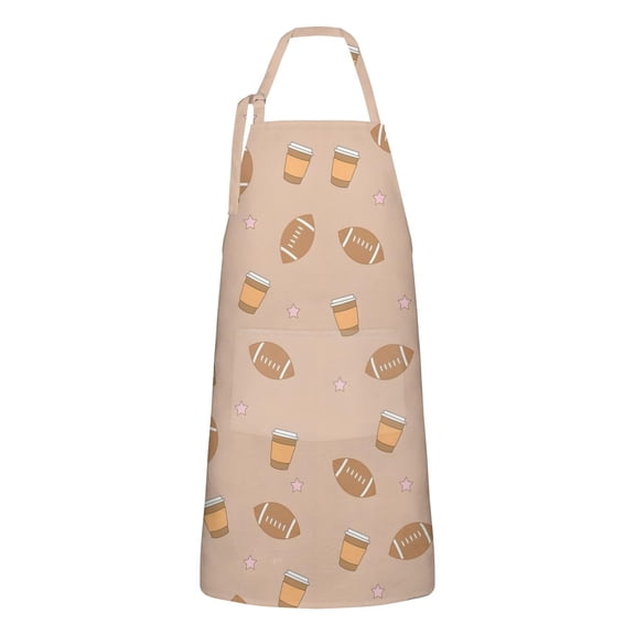 Light Brown Footballs and Cups Pattern Apron-Garden Aprons for Women with Pockets-Cotton Linen Waterproof Kitchen Cooking Gardening Aprons Adjustable for Kitchen,Cooking,BBQ and Salon 33x27 Inch
