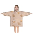 thumbnail image 1 of Light Brown Footballs and Cups Pattern Blanket Hoodies for Kids 6-13YR Oversize Wearable Blanket Hoodies for Boys Girls Teens, 1 of 7