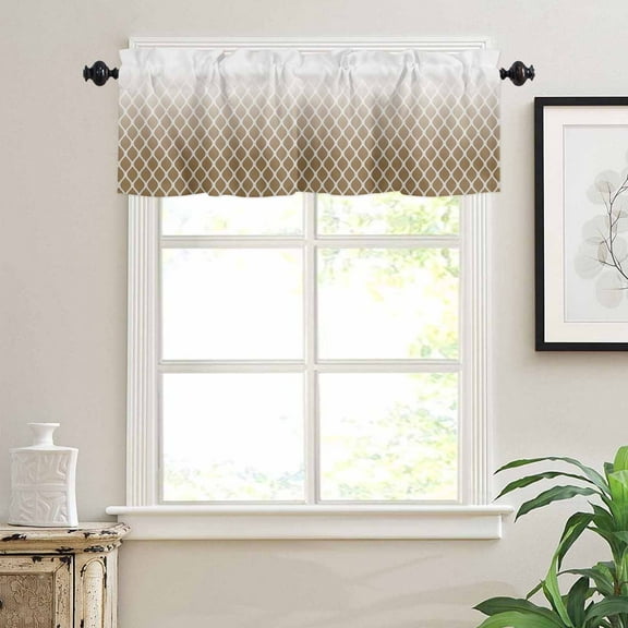 Light Brown Gradient Window Valances for Kitchen, Abstract Modern Line Vintage Rod Pocket Valances Windows Treatments Curtains for Living Room Bathroom Bedroom Decoration 54" x 18"