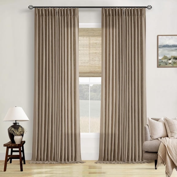 Light Brown Linen Pinch Pleat Curtains Light Filtering Semi Sheer Back Tab Drapes 40"W x 90"L Pack of 2