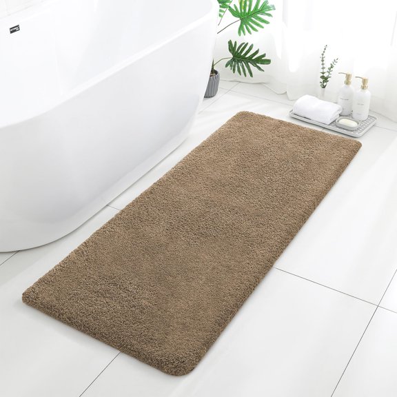 Light Brown Long Bath Mat 24"x60" – Microfiber Bathroom Runner Rug, Absorbent Non Slip Washable Bath Mats for Bathroom, Plush Long Floor Mat