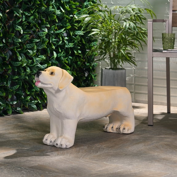 Light Brown MGO Dog Bench for Outdoor Patio, No Assembly Required, 31.5 Inch Garden Seating with Labrador Design