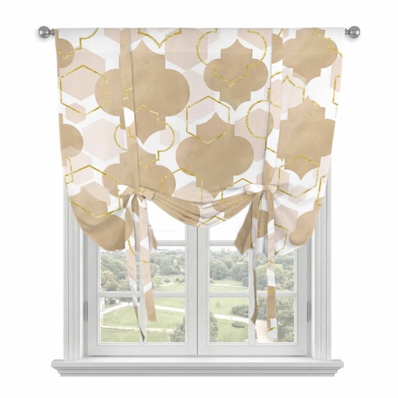 Light Brown Moroccan Balloon Curtains for Bedroom/Front Door/Bathroom, Modern Geometric Abstract Art Tie Up Curtains 63 Inch Length Light Filtering Kitchen Curtains Shades for Windows 46"x63"