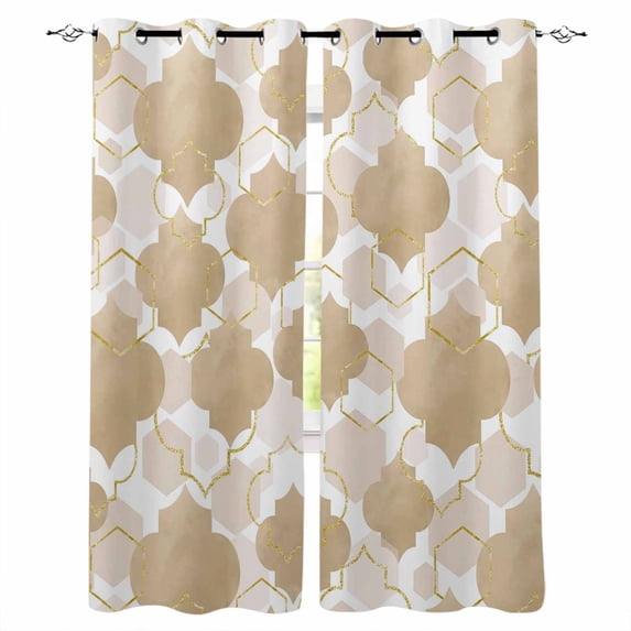Light Brown Moroccan Blackout Curtains for Bedroom, Modern Geometric Abstract Art Thermal Insulated Kitchen Drapes with Grommets, Light Blocking Window Treatment, 2 Panels 42" x 54"